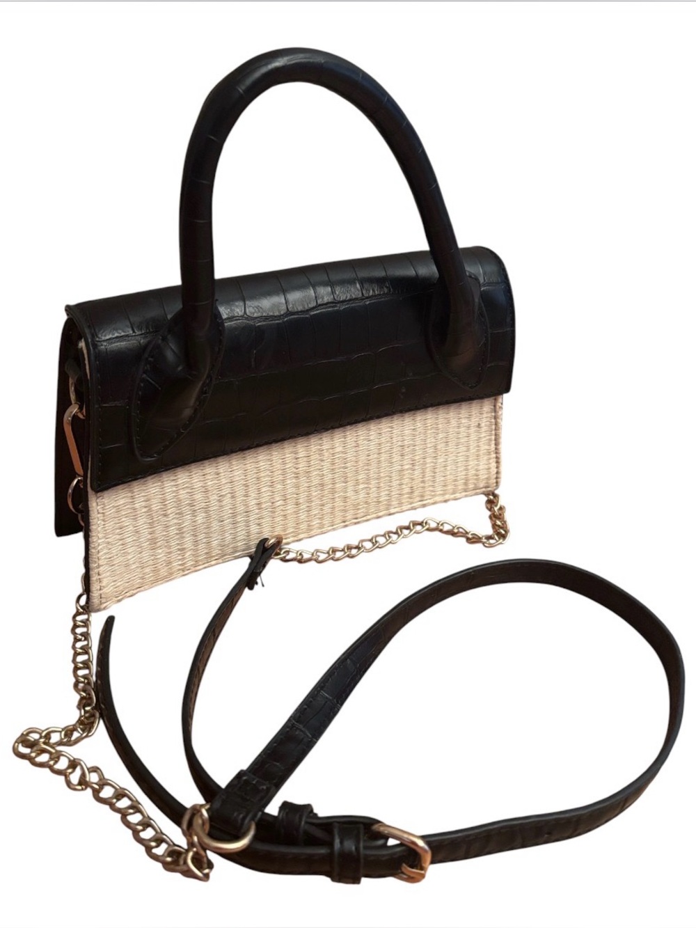 Moda Luxe | Cream & Black Crossbody Mini Purse Leather Lined One Handle Fashion